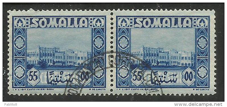 SOMALIA AFIS 1950 AFRICAN SUBJECTS SOGGETTI AFRICANI PALAZZO DEL GOVERNO MOGADISCIO CENT. 55 COPPIA USATA USED OBLITERE´ - Somalia (AFIS)