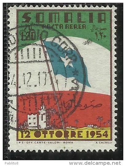 SOMALIA AFIS 1954 POSTA AEREA AIR MAIL SOMALI FLAG BANDIERA SOMALA 1,20 LIRE DRAPEAU DE LA SOMALIE USATO USED OBLITERE´ - Somalia (AFIS)