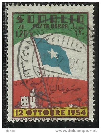 SOMALIA AFIS 1954 POSTA AEREA AIR MAIL SOMALI FLAG BANDIERA SOMALA 1,20 LIRE DRAPEAU DE LA SOMALIE USATO USED OBLITERE´ - Somalia (AFIS)