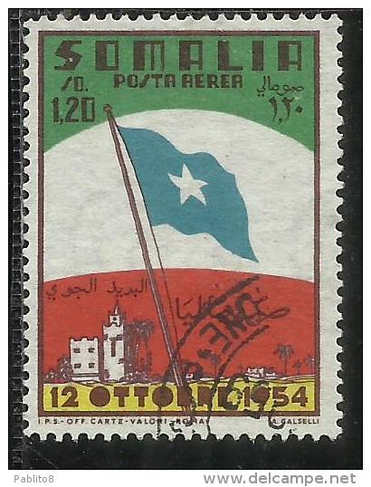 SOMALIA AFIS 1954 POSTA AEREA AIR MAIL SOMALI FLAG BANDIERA SOMALA SOMALI 1,20s DRAPEAU DE LA SOMALIE USATO USED OBLITER - Somalia (AFIS)