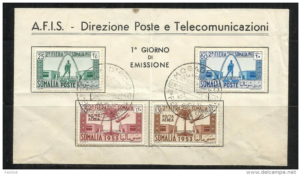 SOMALIA AFIS 1953 SECOND 2th SOMALI FAIR - SECONDA 2 FIERA SOMALA SERIE COMPLETA COMPLETE SET FDC - Somalia (AFIS)