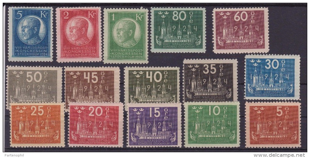 1924 SVEZIA SWEDEN SVERIGE 8° CONGRESSO U.P.U 163A/177 MH CAT. &euro; 850,00 - Ungebraucht