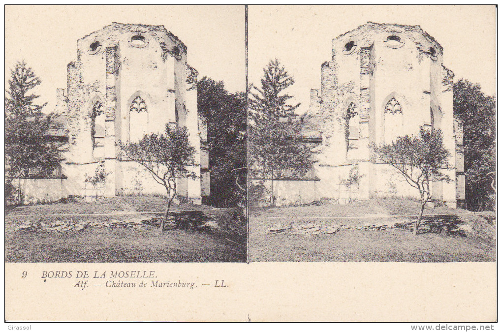 CPA STEREOSCOPIQUE ALLEMAGNE ALF BORDS DE MOSELLE RUINES DU CHATEAU DE MARIENBURG 9 LL - Alf-Bullay