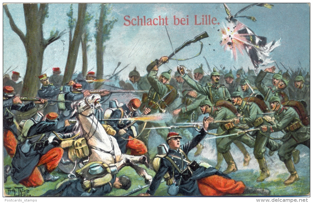 Militär, Krieg, "Schlacht Bei Lille", Sign. Arthur Thiele - Thiele, Arthur