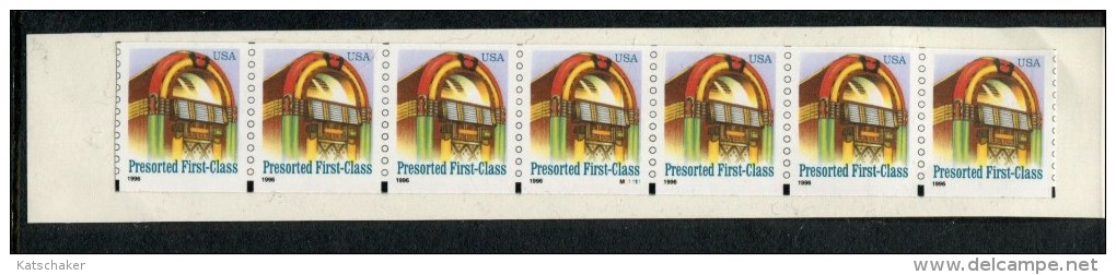 316935802 1997 SCOTT 3132 (XX)  POSTFRIS MINT NEVER HINGED JUKE BOX STRIP OF 7 + Plate M11111 - Roulettes (Numéros De Planches)