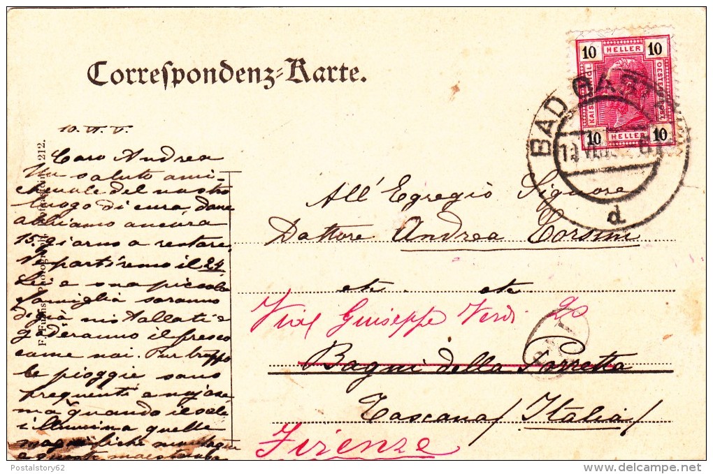 Bad Gastein, Post Card To Italy 1905 - Bad Gastein