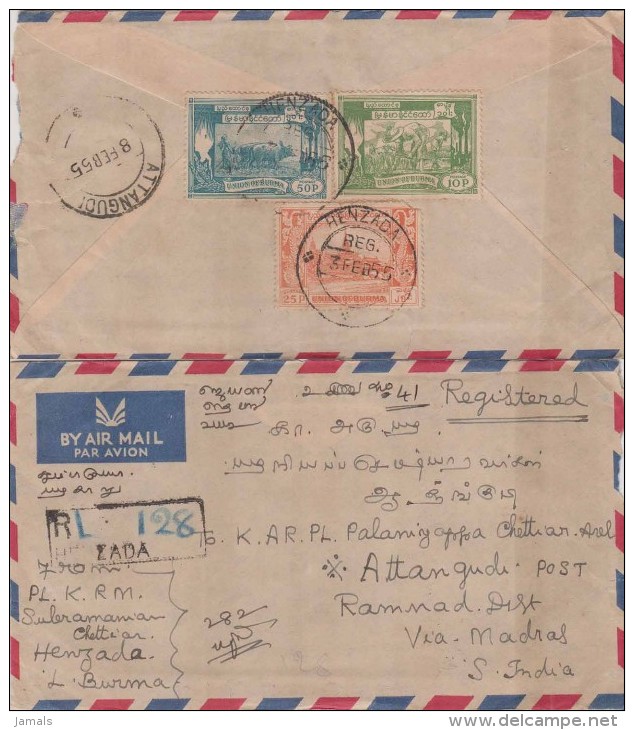 Burma / Myanmar, Registered Cover To India - Myanmar (Burma 1948-...)