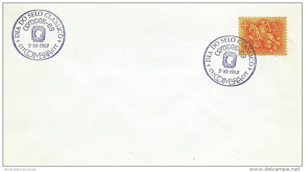 TIMBRES - STAMPS - MARCOPHILIE - PORTUGAL - JOUR DU TIMBRE CLASSIQUE  - CACHET 02-12-1969 - COIMBRA - Flammes & Oblitérations