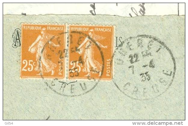 LETTRE  Affranchie Par Yvert N°235 X 2 , Oblitéré Cad Gueret  - Creuse  En 1935  Am10105 - Storia Postale