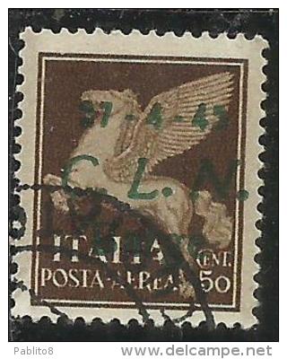 CLN BARGE COMITATO DI LIBERAZIONE NAZIONALE REPUBBLICA SOCIALE 1945 POSTA AEREA AIR MAIL CENT. 50 USATO USED OBLITERE' - Comité De Libération Nationale (CLN)