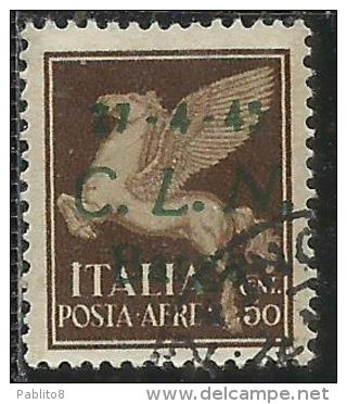 CLN BARGE COMITATO DI LIBERAZIONE NAZIONALE REPUBBLICA SOCIALE 1945 POSTA AEREA AIR MAIL CENT. 50 USATO USED OBLITERE' - Comité De Libération Nationale (CLN)