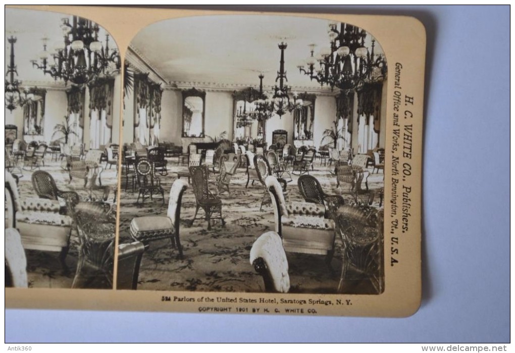 Photographie XIXème Vue Stéréoscopique Parlors Of The United States Hotel, Saratoga Springs,  New York USA - Stereo-Photographie