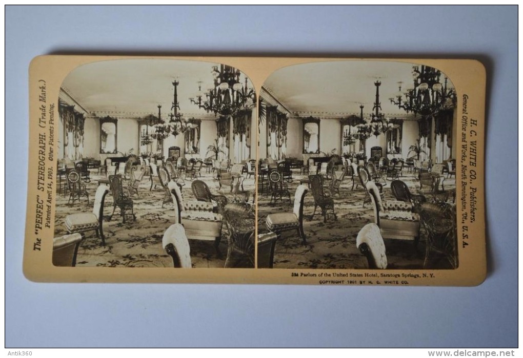 Photographie XIXème Vue Stéréoscopique Parlors Of The United States Hotel, Saratoga Springs,  New York USA - Stereoscopic