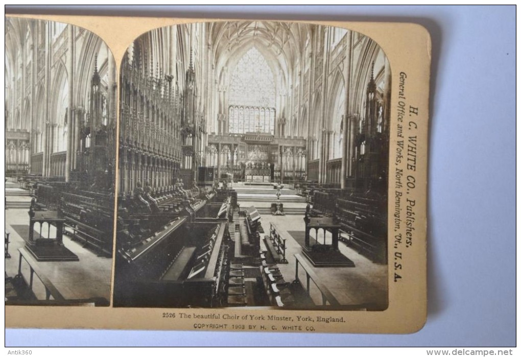 Photographie XIXème Vue Stéréoscopique The Beautiful Choir Of York Minster York England - Photos Stéréoscopiques