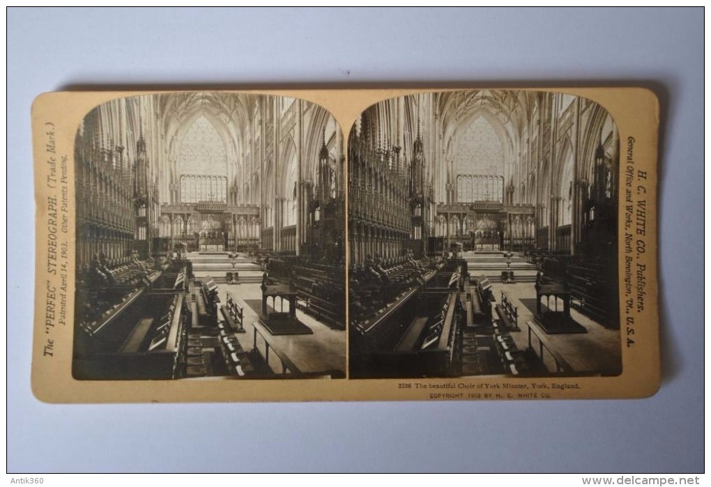 Photographie XIXème Vue Stéréoscopique The Beautiful Choir Of York Minster York England - Stereoscopic