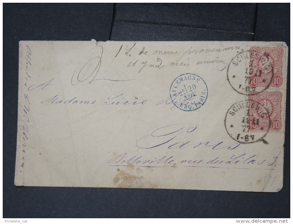 FRANCE-Enveloppe D Allemagne Pour Paris  Obl En Bleu " Allemagne Erq.Paris 1877"      à Voir Lot P5702 - Marques D'entrées