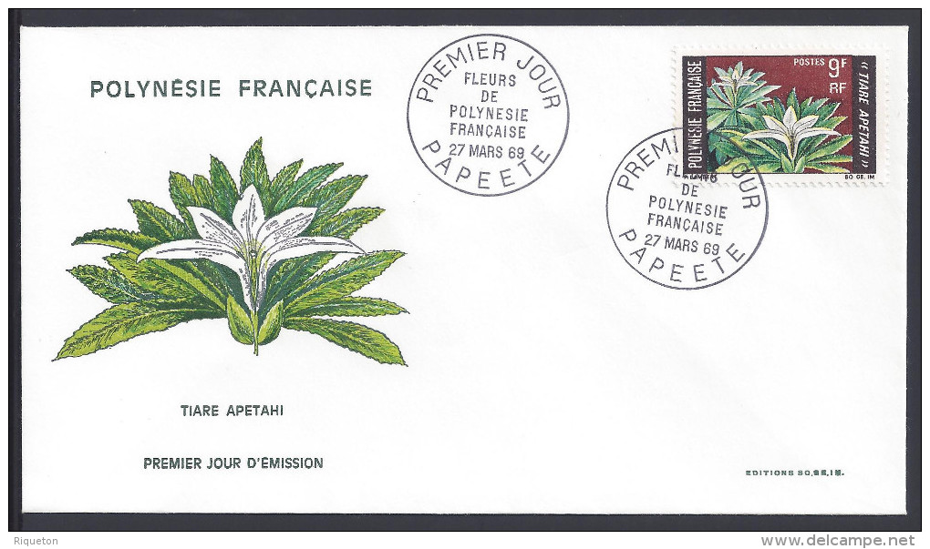 POLYNESIE FRANCAISE - 1969 -  DEUX ENVELOPPES 1er JOUR " FLEURS " -  TIMBRES POSTE N° 64 & 65 - - Lettres & Documents