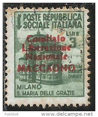 REPUBBLICA SOCIALE CLN MACCAGNO COMITATO DI LIBERAZIONE NAZIONALE 1945 LIRE 3 USATO USED OBLITERE' - Comité De Libération Nationale (CLN)