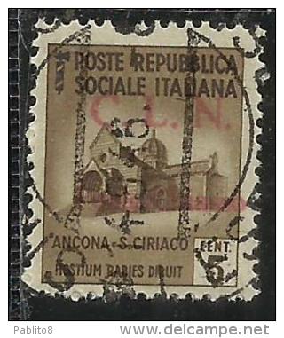 CLN PONTE CHIASSO COMITATO DI LIBERAZIONE NAZIONALE REPUBBLICA SOCIALE 1945 SOPRASTAMPATO D'ITALIA  CENT. 5 USATO USED - National Liberation Committee (CLN)