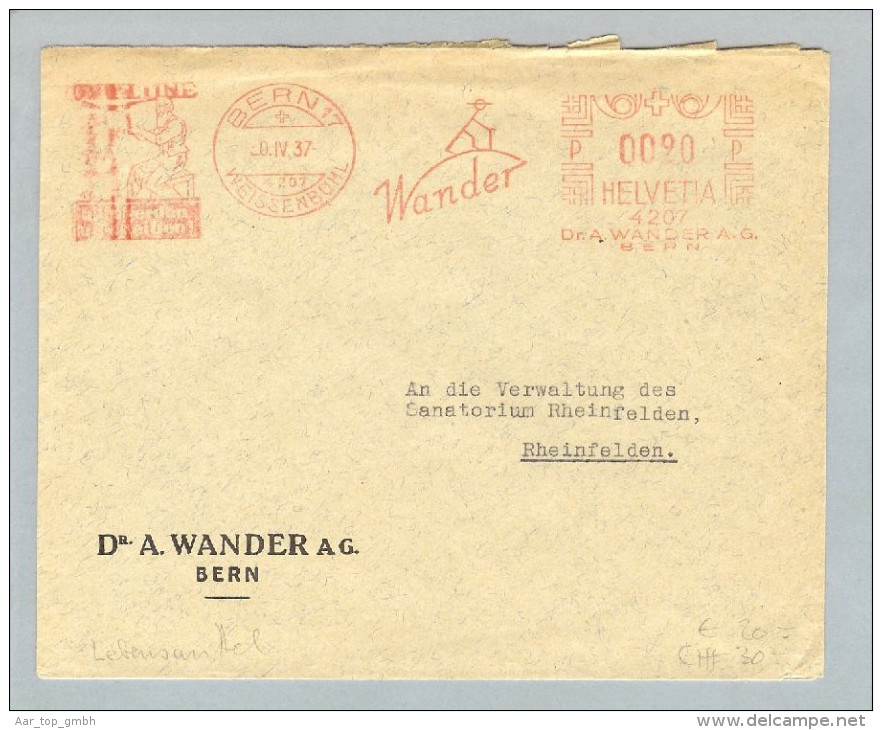 MOTIV Lebensmittel 1937-04-30 CH-Brief Frei-O Dr.A.Wander AG - Frankiermaschinen (FraMA)