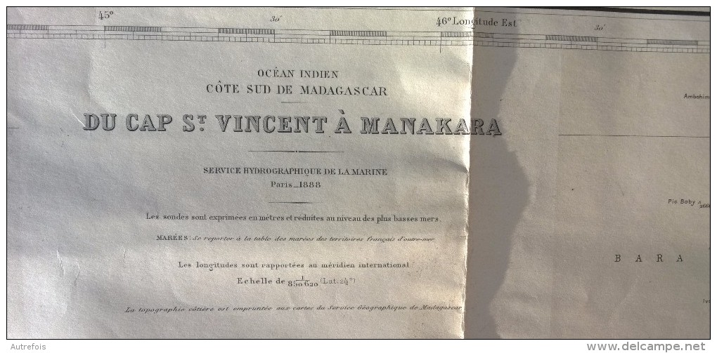 CARTE  -  OCEAN INDIEN COTE SUD MADAGASCAR  -  DU CAP ST VINCENT A MANAKA - Cartes Marines