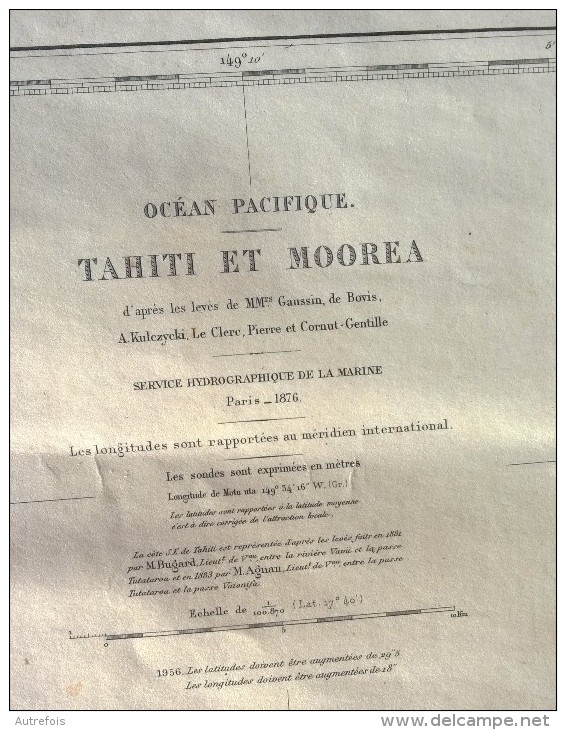 CARTE  -  OCEAN PACIFIQUE  -  TAHITI ET MOOREA  -  1876 - Cartes Marines