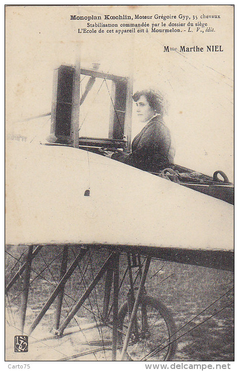 Aviation - Femme Aviatrice Pilote - Mme Marthe Niel Sur Monoplan Koechlin - Early Aviation - Dijon Aviation 1910 - Flieger