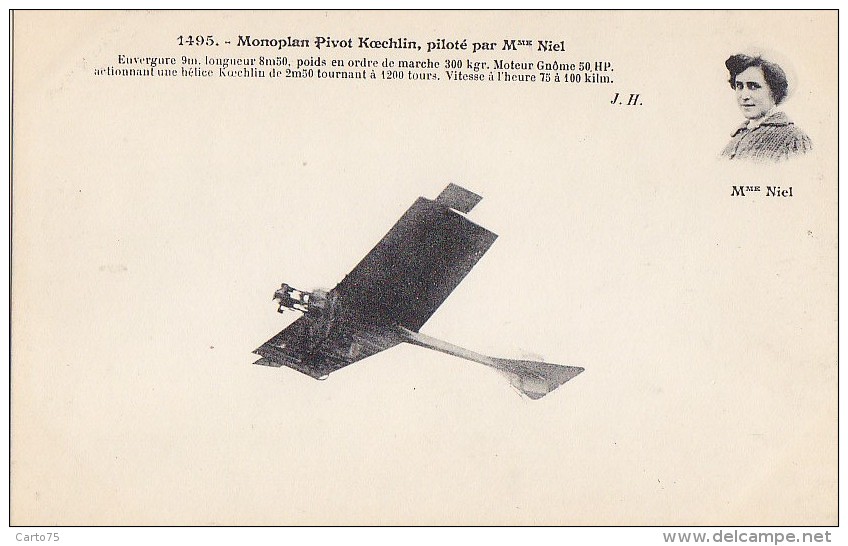 Aviation - Femme Aviatrice Pilote - Mme Marthe Niel Sur Monoplan Koechlin - Early Aviation - Airmen, Fliers