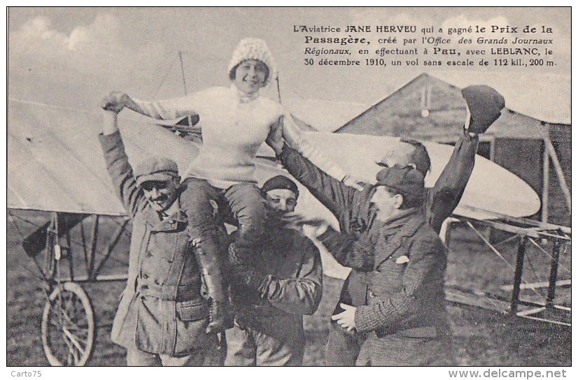 Aviation - Femme Aviatrice - Jane Herveu Aviateur Leblanc à Pau 64 - Prix De La Passagère - Vol Sans Escale - RARE - Flieger