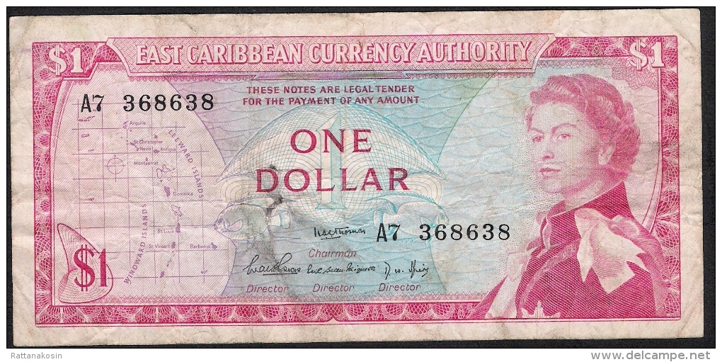 E.C.T.  P13a1   1  DOLLAR   L.1965 Signature 1 ! VF No P.h. ! - East Carribeans