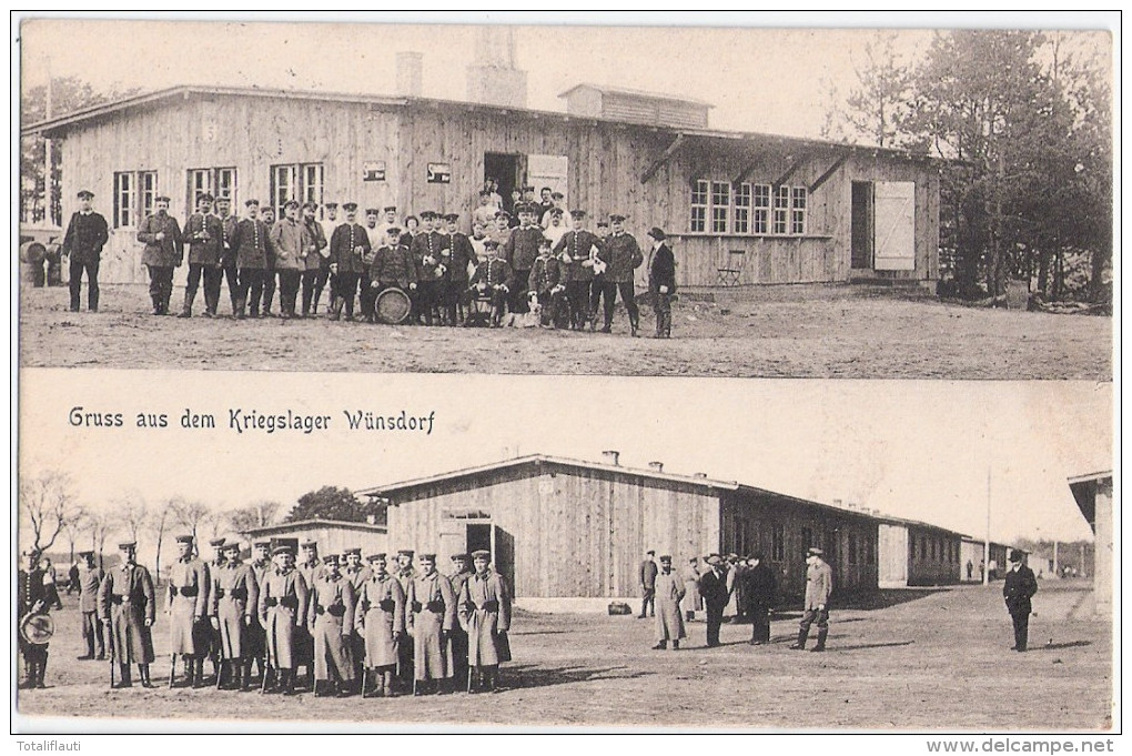 Gruss Aus Dem Kriegslager WÜNSDORF Zossen Baracke 5 Kantine Bier Fass + 27 Unterkunft Mannschaft Gewehr Ab 6.9.1915 FP - Zossen