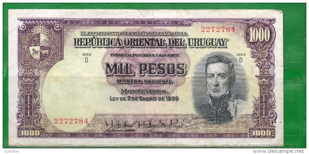 9 URUGUAY -Emitidos Desde 1939 A 1966- Bill. Nº 40-Bco. República O.del Uruguay-1 Bill. De 1000 - Uruguay