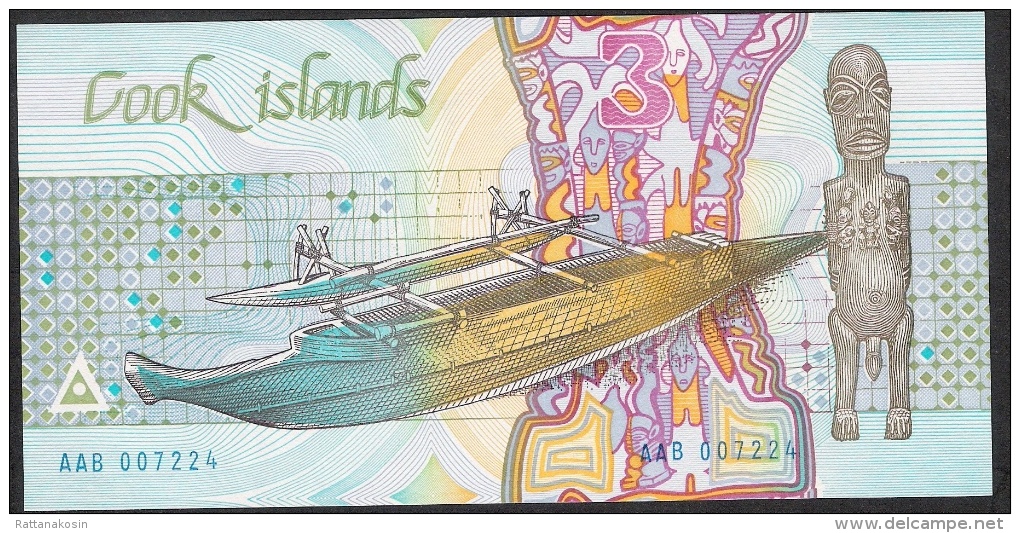 COOK ISLANDS P3  3 DOLLARS   1987  PREFIX AAB      UNC. - Isole Cook