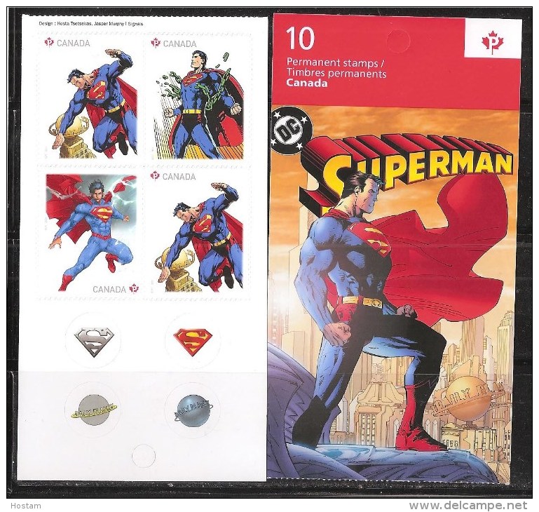 CANADA 2013, 2683aiii, SUPERMAN 75th,  MNH  #4,  Pane Of 4, - Pages De Carnets