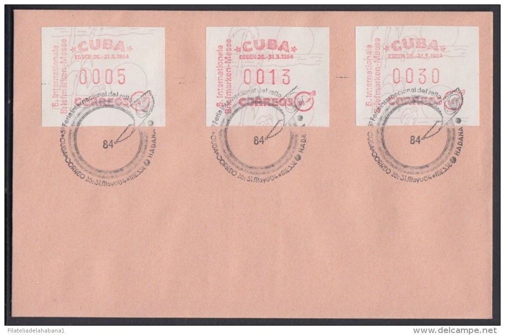FRAMA-1 CUBA. 1984. FERIA INTERNACIONAL DEL SELLO. MESSE. ESSEN. GERMANY. ALEMANIA. SOBRE SERIE COMPLETA. INTERNATIONAL - Vignettes D'affranchissement (Frama)