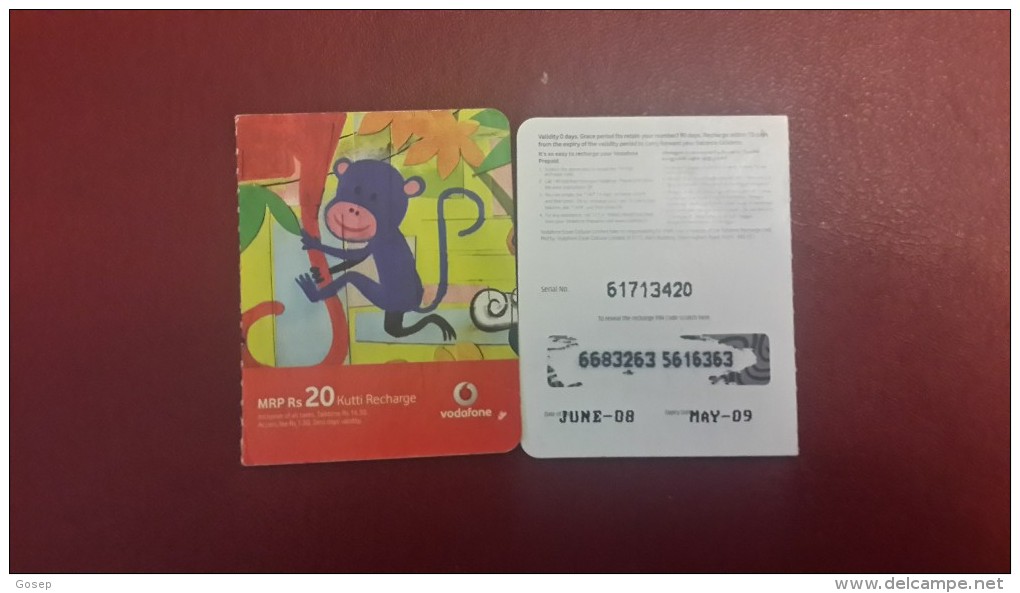 India-vodafone-mrp-(rs.20)-kutti Recharge-used Card+1card Prepiad Free - Inde