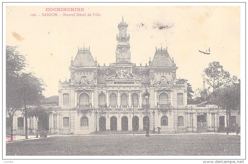 CP INDOCHINE VIÊT-NAM. 1909 HUE. ANAM. COCHINCHINE SAÏGON NOUVEL HOTEL DE VILLE  .  /1 - Vietnam