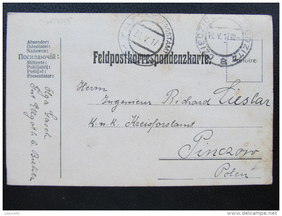 Korrespondenzkarte Dziedzice - Pinczow Etappenpostamt 1917 ///  D*16469 - Briefe U. Dokumente