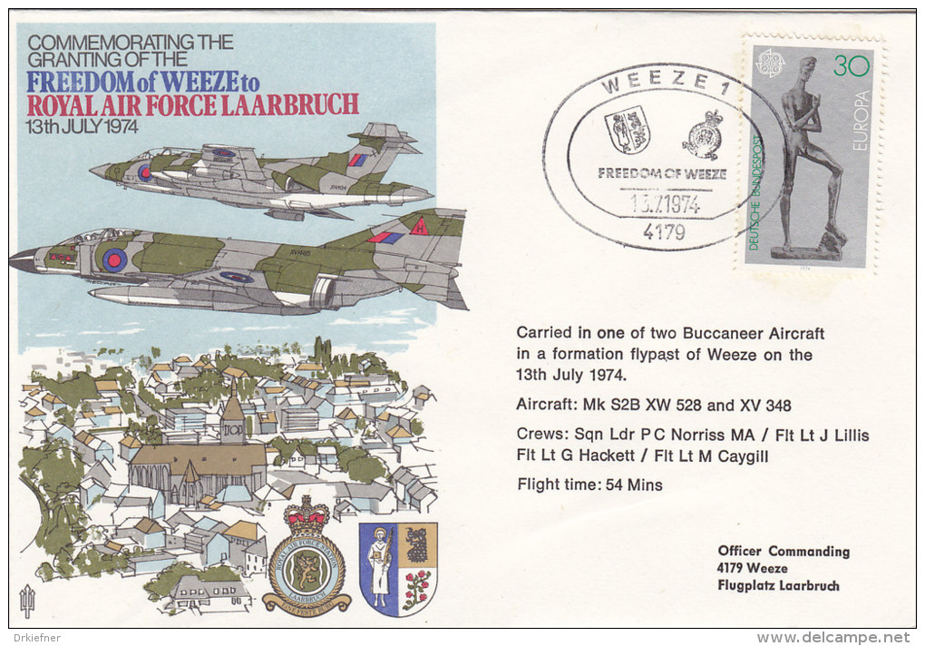 Luftpost ErinnerungsFlug, Brief Ohne Inhalt: Freedom Of Weeze RAF Laarbruch, SoSt: Weeze 13.7.1974 - Stamped Stationery, Airletters & Aerogrammes