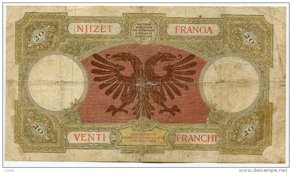 Albanie Albania 20 Franga 1939 / Franchi Italy  # 2 - Albanien