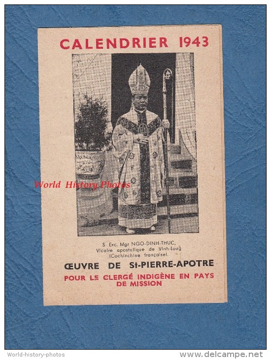 Calendrier De 1943 - Monseigneur NGO DINH THUC Vicaire Apostolique De VINH LONG , Cochinchine Viet Nam - Clergé Indigene - Klein Formaat: 1941-60