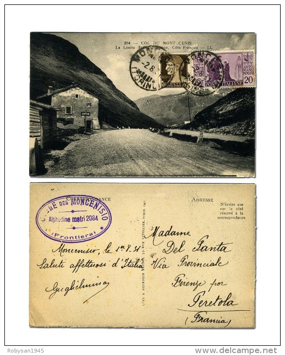 COL Du MONT-CENIS (2082 M) - La Limite Franco-Italienne (côté Français) - Viaggiata 1931 - Altri & Non Classificati