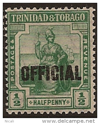 TRINIDAD & TOBAGO 1917 1/2d Official M SGO15a TF118 - Trinidad Y Tobago