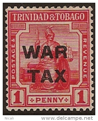 TRINIDAD & TOBAGO 1917 1d War Tax HM SG 182 TF127 - Trinidad & Tobago (...-1961)