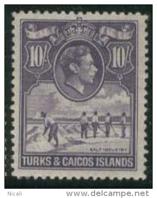 TURKS & CAICOS IS 1938 10s KGVI SG205 HM EZ213 - Turks & Caicos (I. Turques Et Caïques)