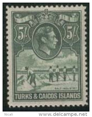 TURKS & CAICOS IS 1938 5s KGVI SG 204a HM EZ212 - Turks E Caicos