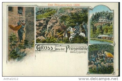Litho Gruß Aus Der Prinzenhöhle Hartenstein Sachsen Der Prinzenraub 1455 Um 1900 - Hartenstein