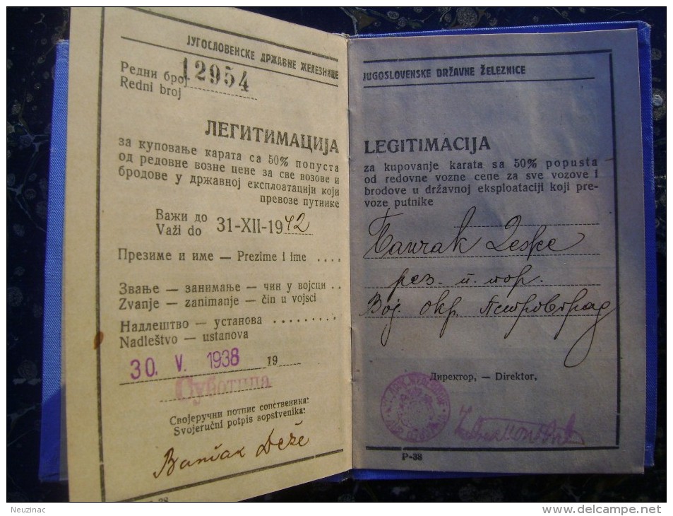 Yugoslavia-Serbia-Subotica-Sabatka-train Ticket-50 Percent Of The 6 Trips Per Year-1938  (3086) - Europe