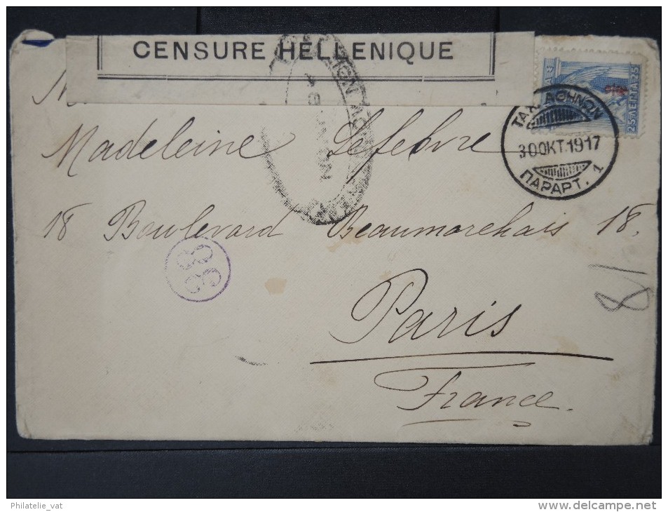 GRECE-Enveloppe Avec Censure Pour La France En 1919   à Voir   P5725 - Covers & Documents