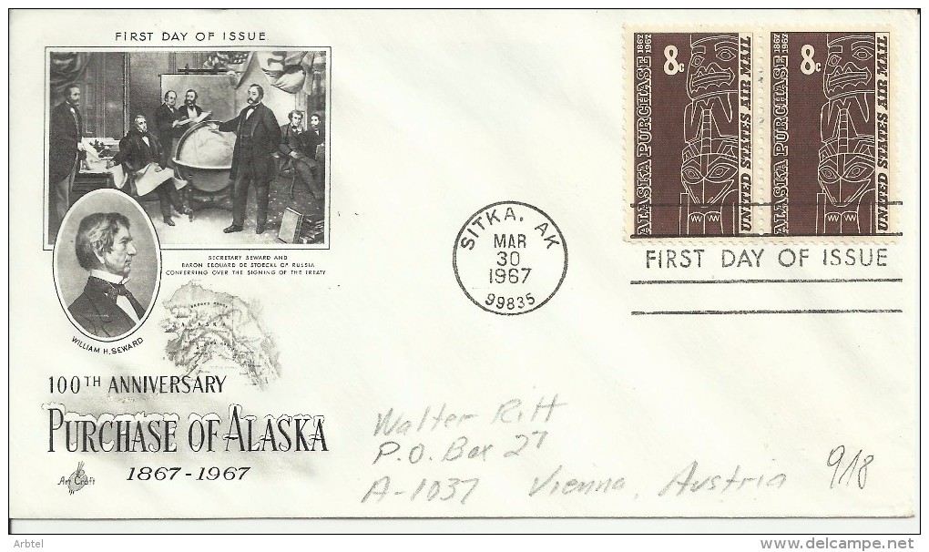 ESTADOS UNIDOS USA FDC 1967 SITKA PURCHASE ALASKA IDOLO INDIGENA INDIO AMERICANO REMITENTE CORTADO - Indios Americanas